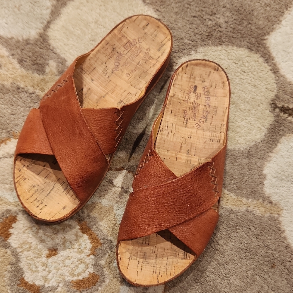 Kork-Ease Brown Leather Mules